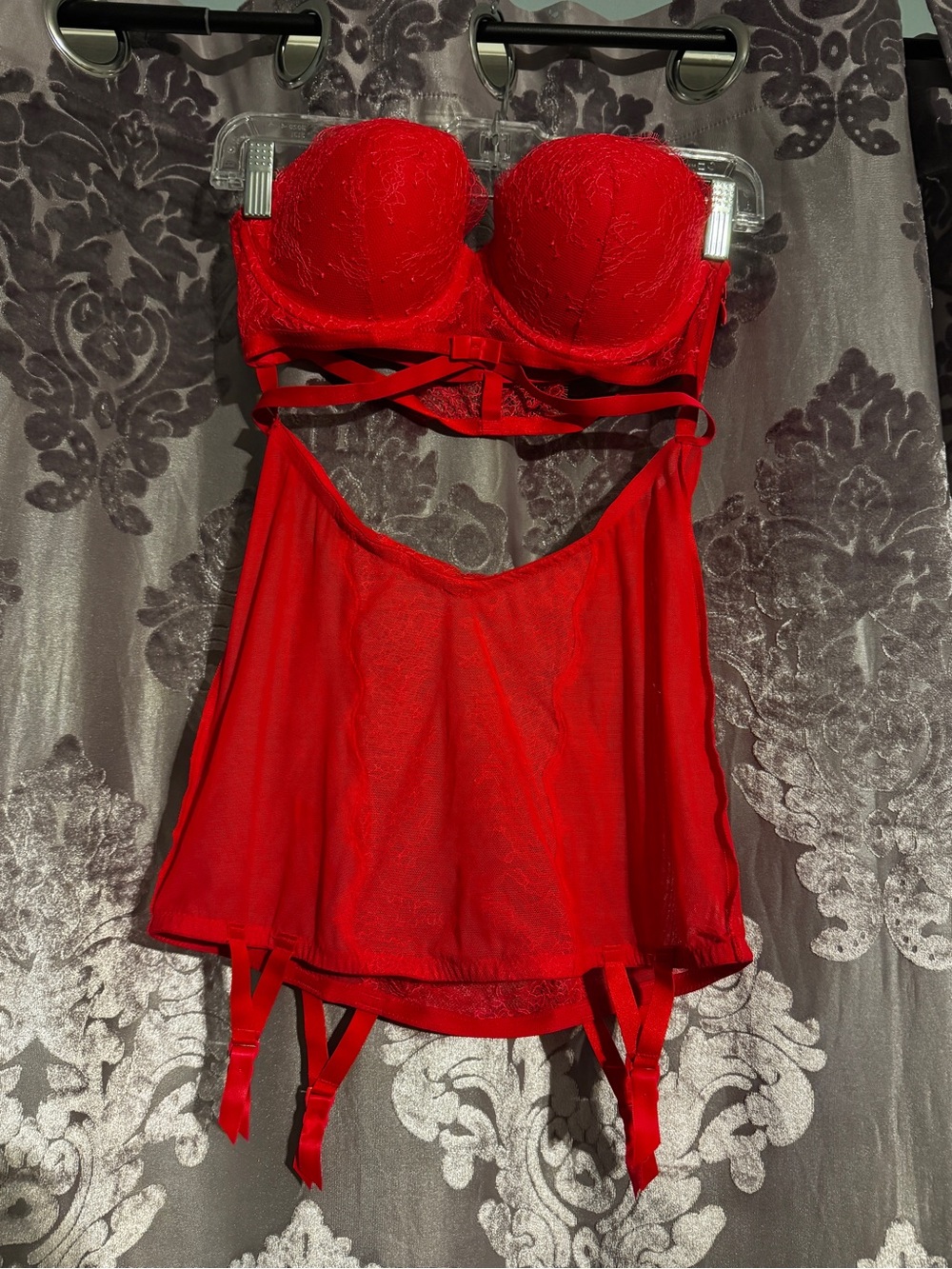 Victoria’s Secret Red Lace Strappy Caged Corset Bustier 34C